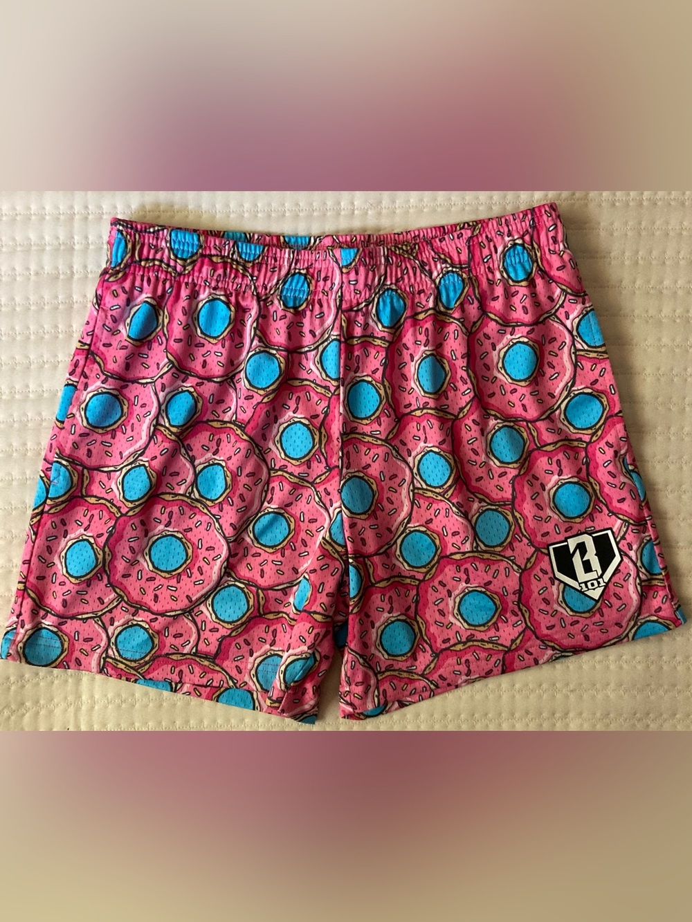 Baseball Lifestyle 101 Mesh Shorts Men’s Small Pink Donut Print 5” Inseam